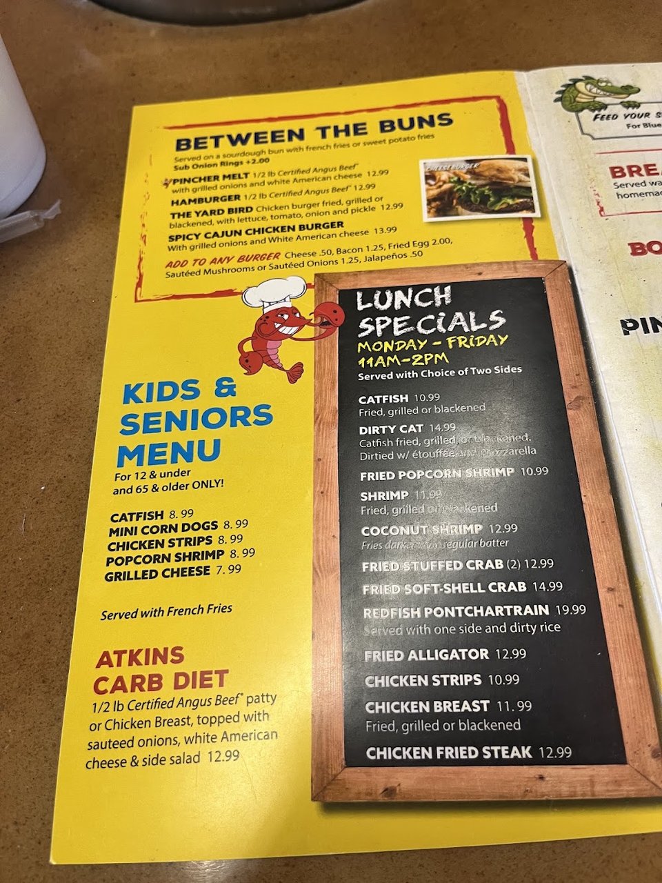 Restaurant menu page featuring Gulf Coast dishes.